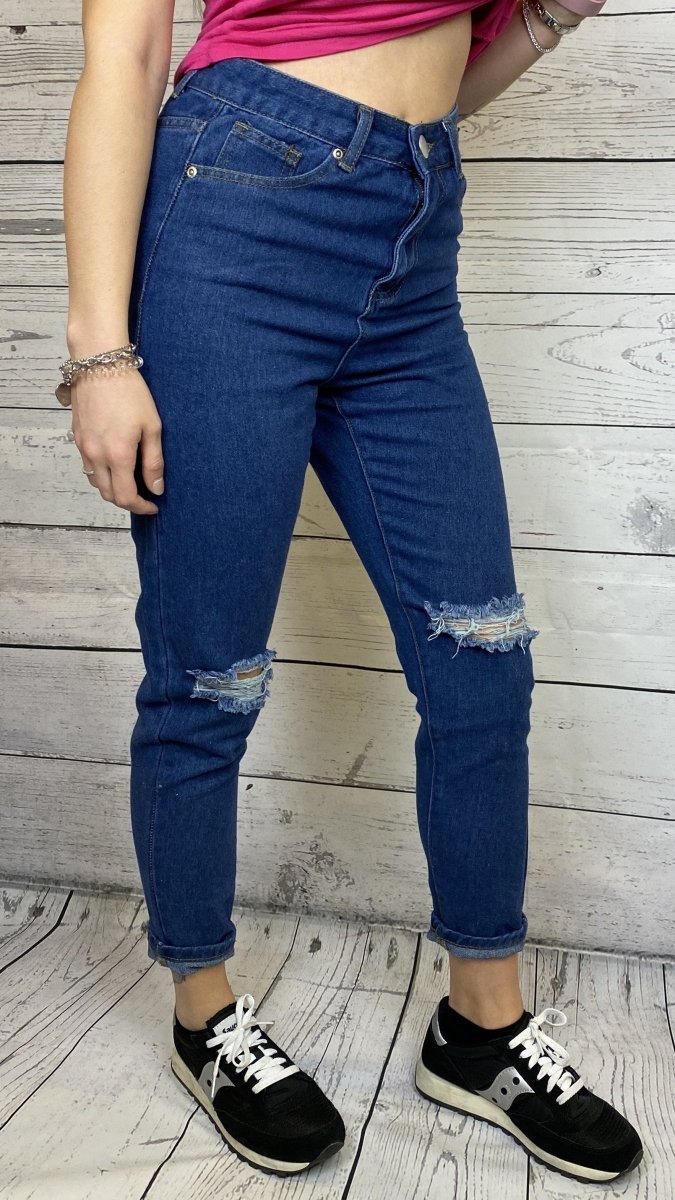 Jeans a vita alta effetto consumato – alternate