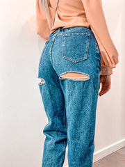 Jeans baggy con vita elasticizzata e strappi - Follie by Alice