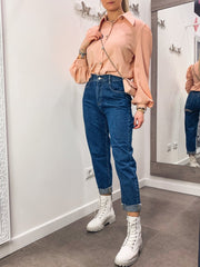Jeans baggy con vita elasticizzata e strappi - Follie by Alice