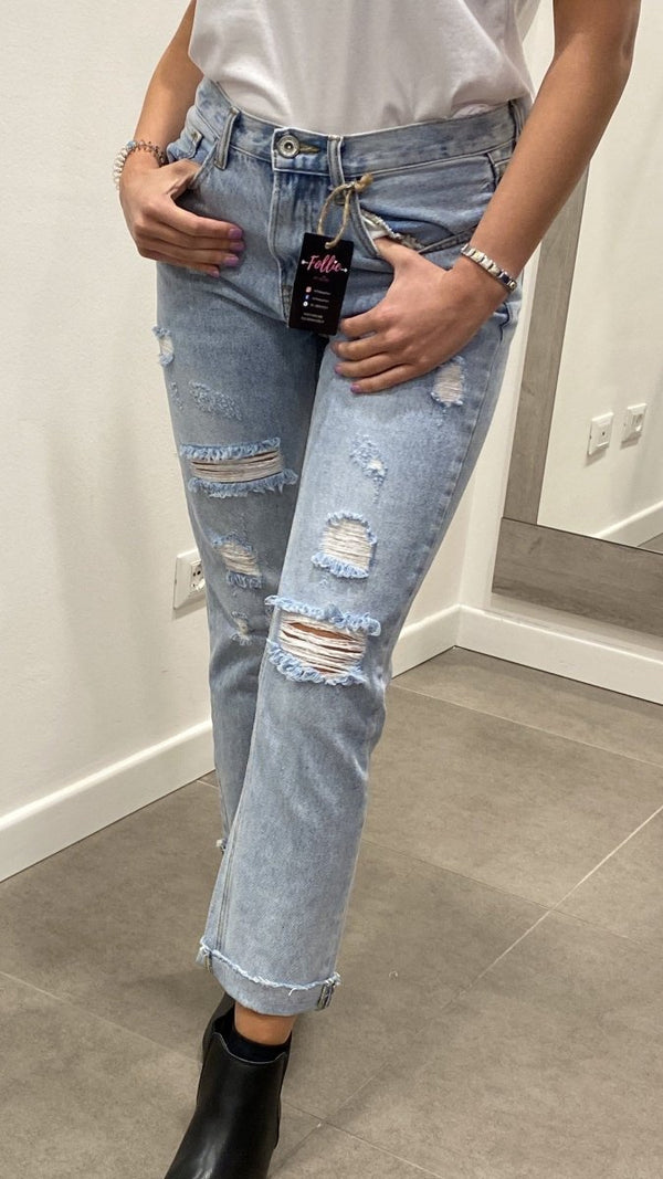 Jeans lavaggio chiaro con strappi - Follie by Alice