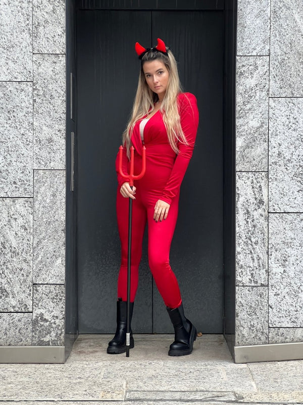 Jumpsuit DIABLA rossa in raso - Follie by Alice