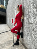 Jumpsuit DIABLA rosso in raso - Follie by Alice