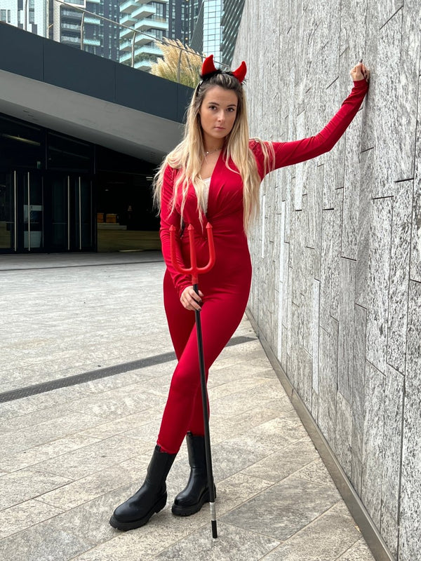 Jumpsuit DIABLA rossa in raso - Follie by Alice