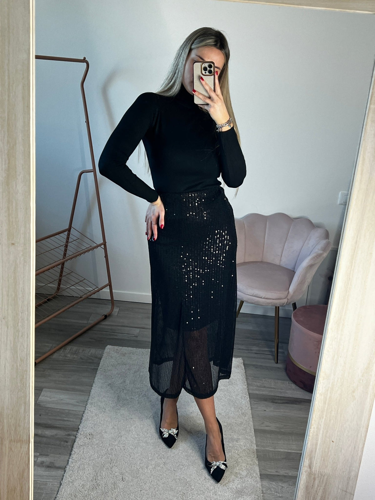 Longuette nera con paillettes - Follie by Alice