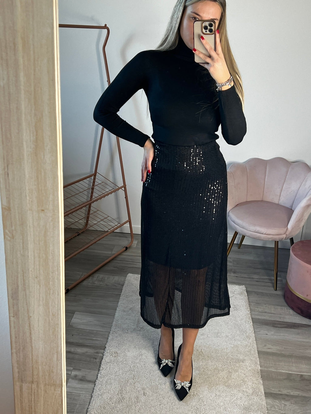 Longuette nera con paillettes - Follie by Alice