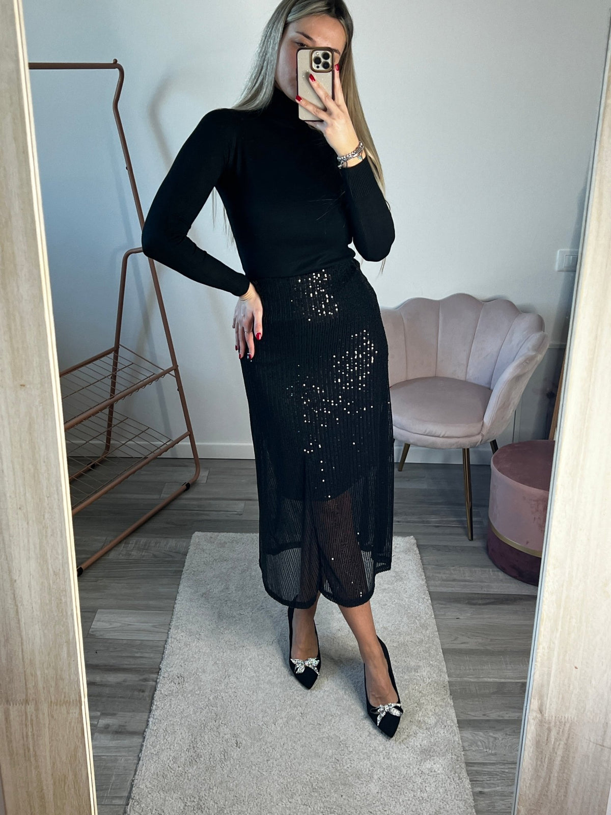 Longuette nera con paillettes - Follie by Alice