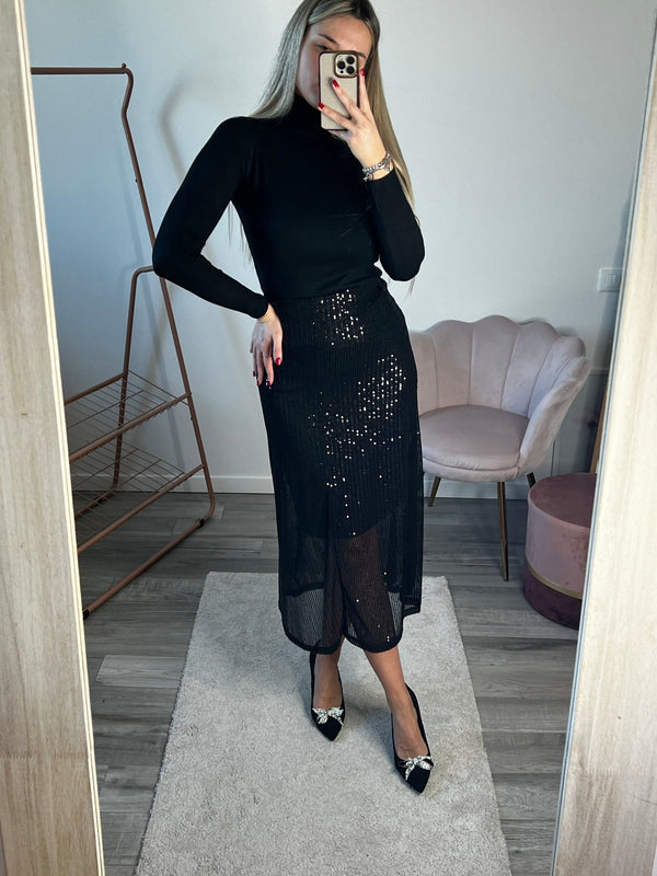 Longuette nera con paillettes - Follie by Alice