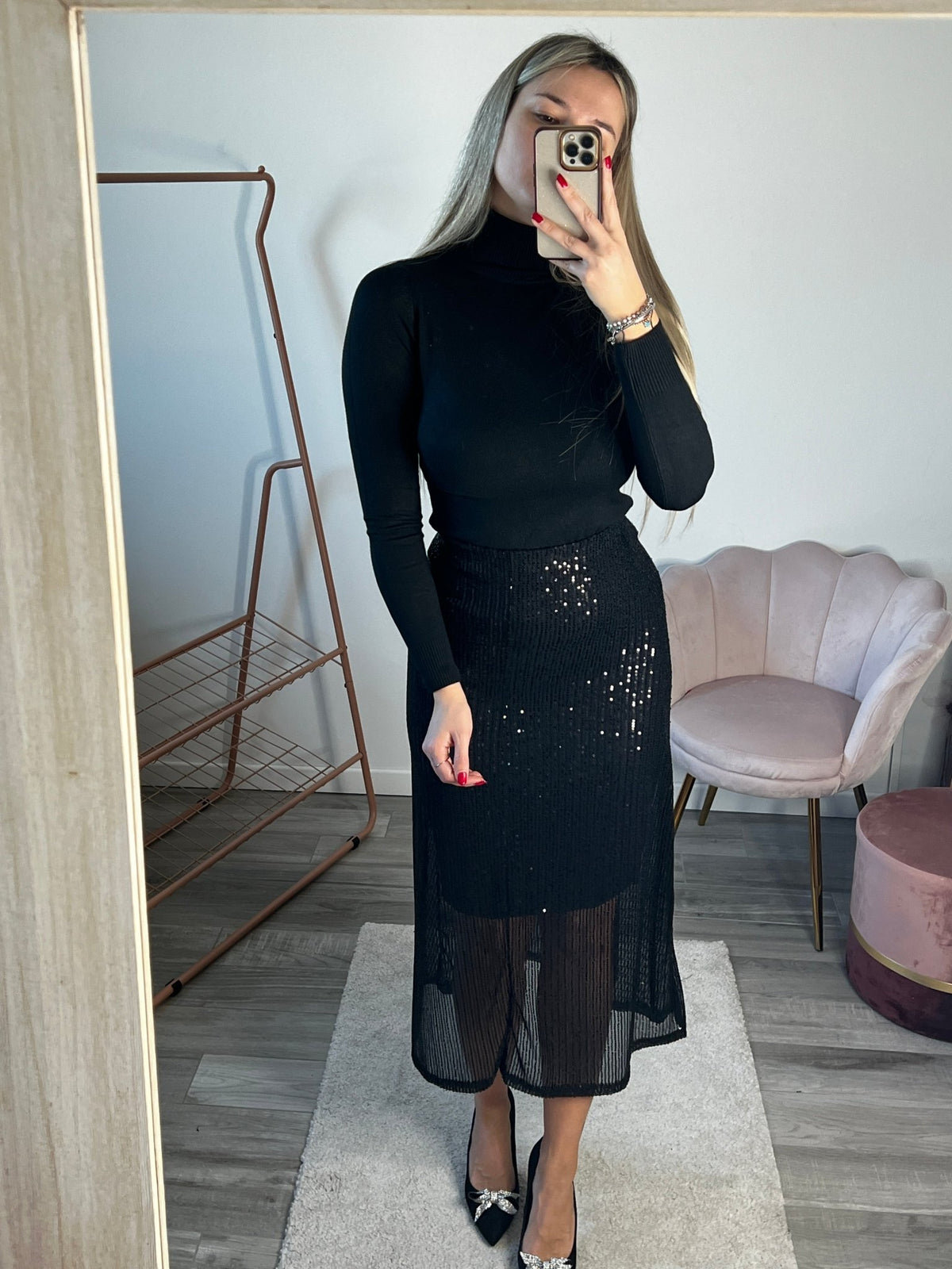 Longuette nera con paillettes - Follie by Alice