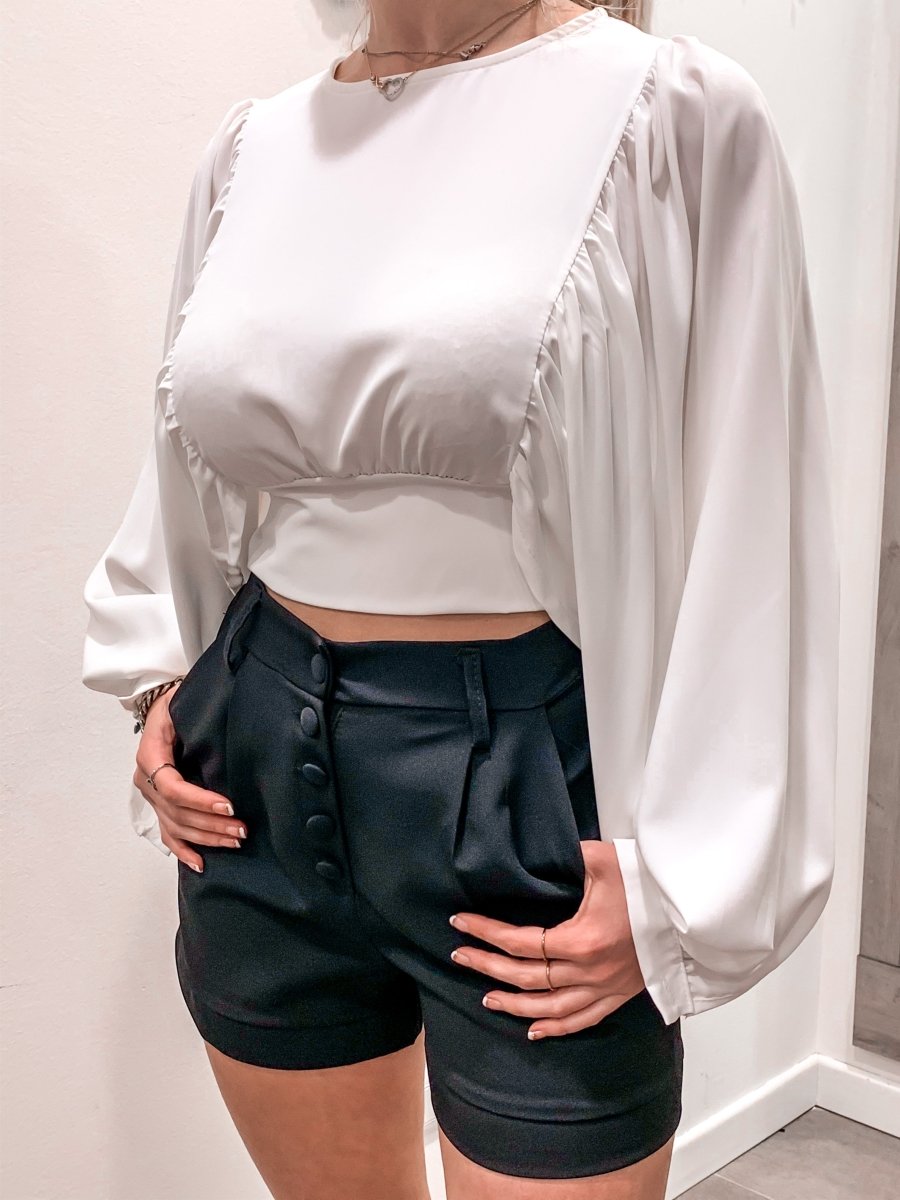 Maglia bianca con fiocco e manica a palloncino - Follie by Alice