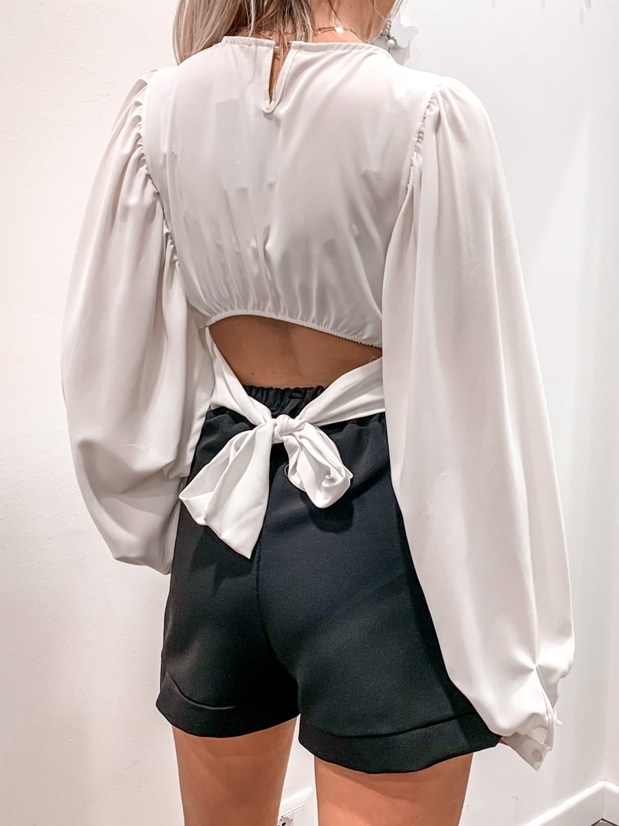 Maglia bianca con fiocco e manica a palloncino - Follie by Alice