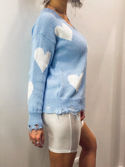 Maglioncino azzurro con cuori bianchi - Follie by Alice