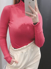 Maglioncino corto fucsia con collo alto e bottoni sulla spalla - Follie by Alice