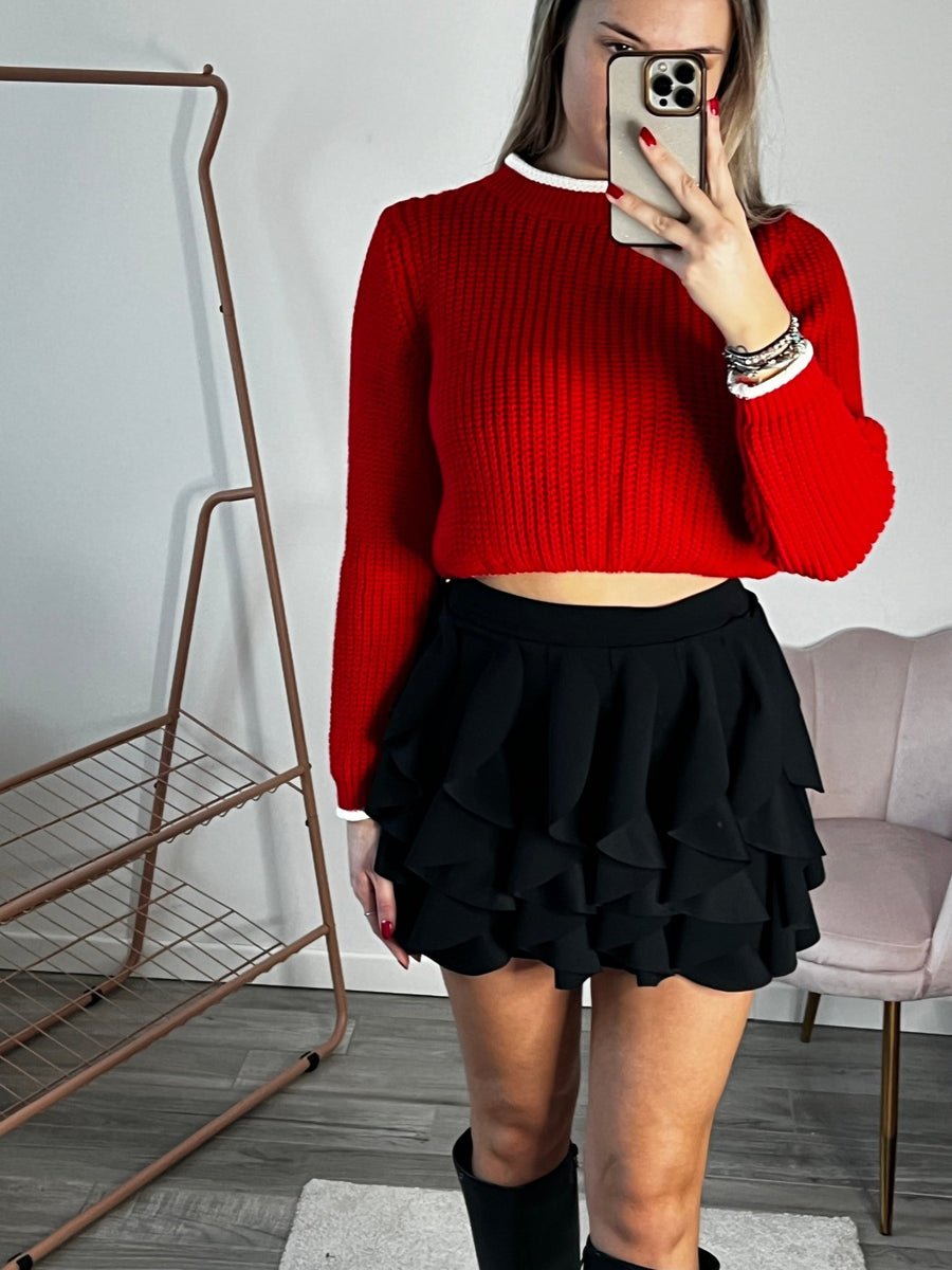 Maglioncino corto in maglia con bordi a contrasto – alternate