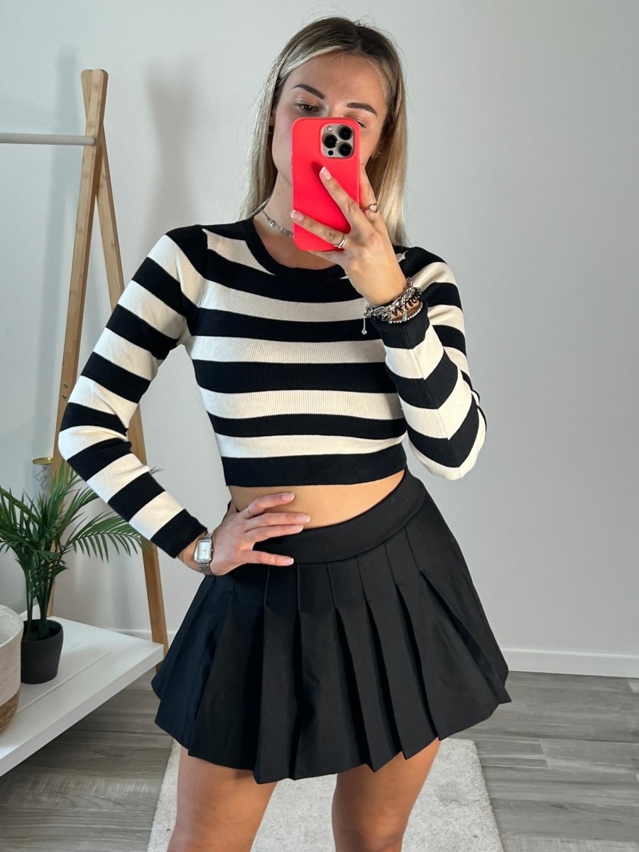 Maglioncino Paris leggero crop a righe bianche e nere - Follie by Alice