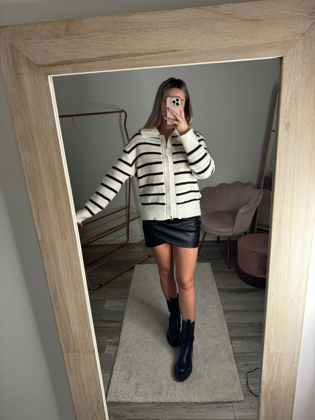 Maglione bianco a righe con zip - Follie by Alice