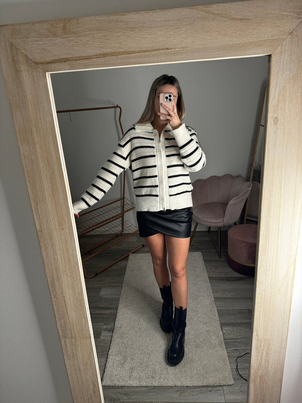 Maglione bianco a righe con zip - Follie by Alice