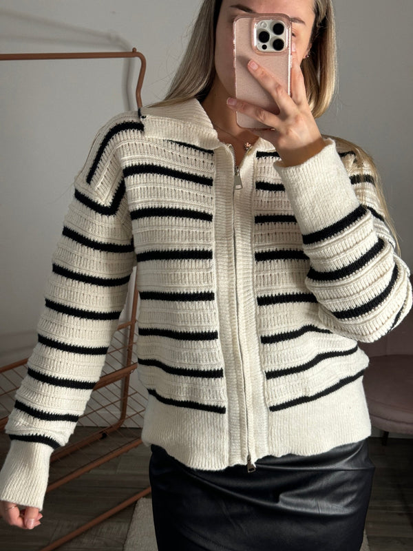 Maglione bianco a righe con zip - Follie by Alice