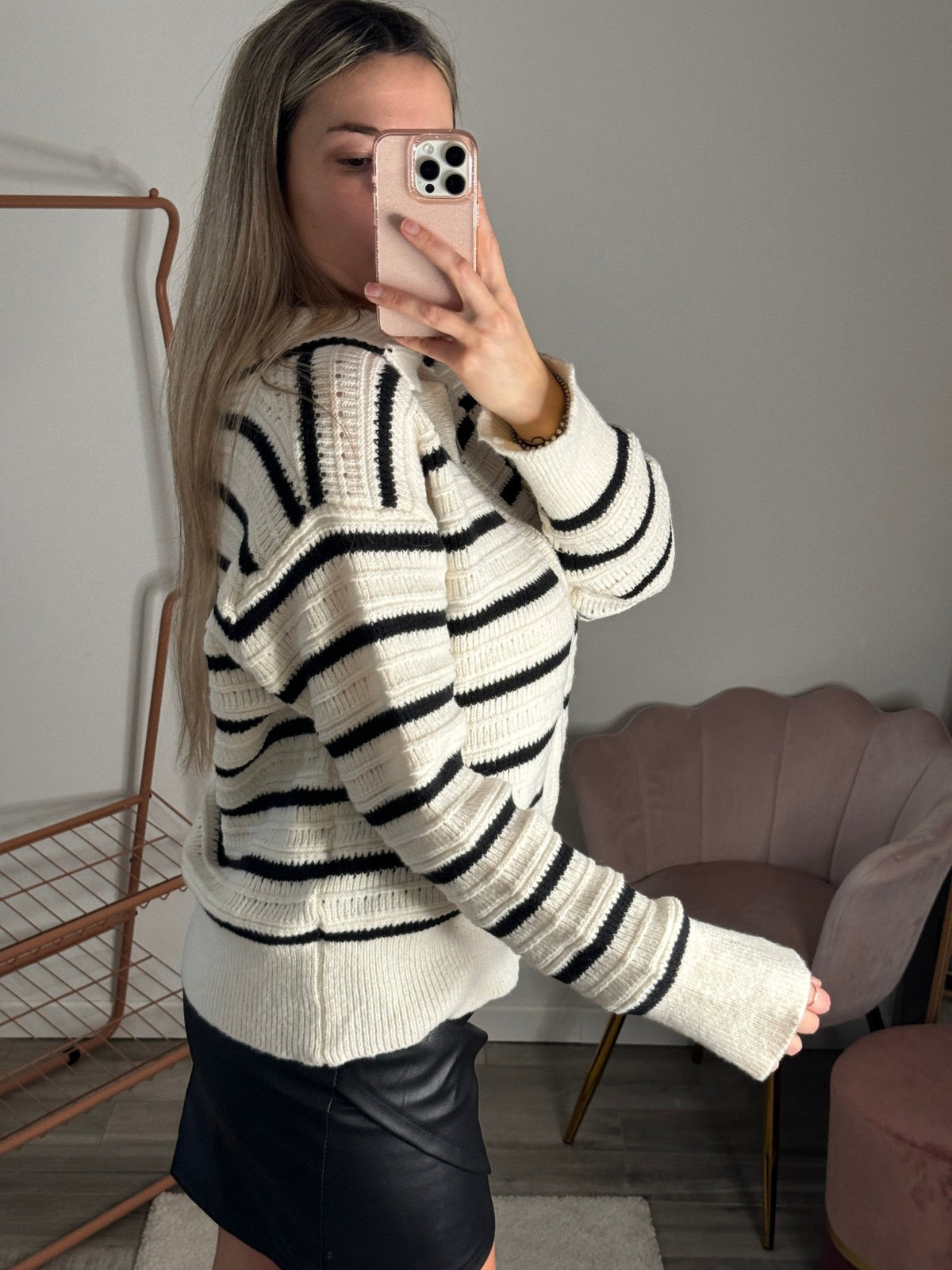 Maglione bianco a righe con zip - Follie by Alice