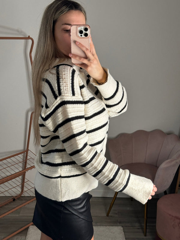 Maglione bianco a righe con zip - Follie by Alice