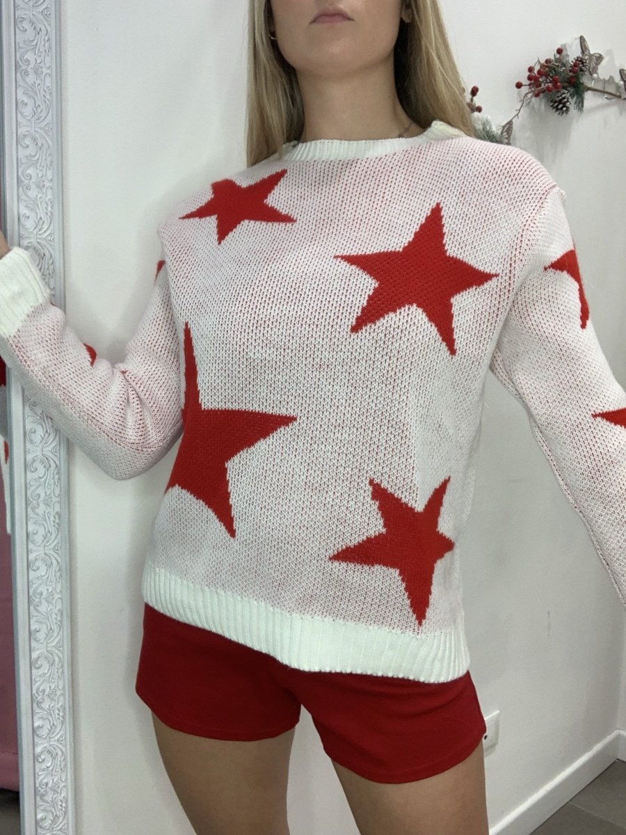 Maglione bianco con stelle rosse - Follie by Alice Immagine principale del prodotto