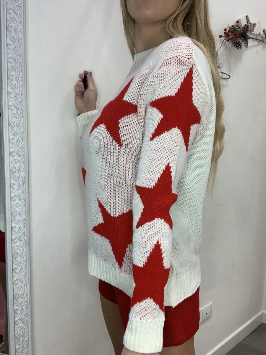 Maglione bianco con stelle rosse - Follie by Alice