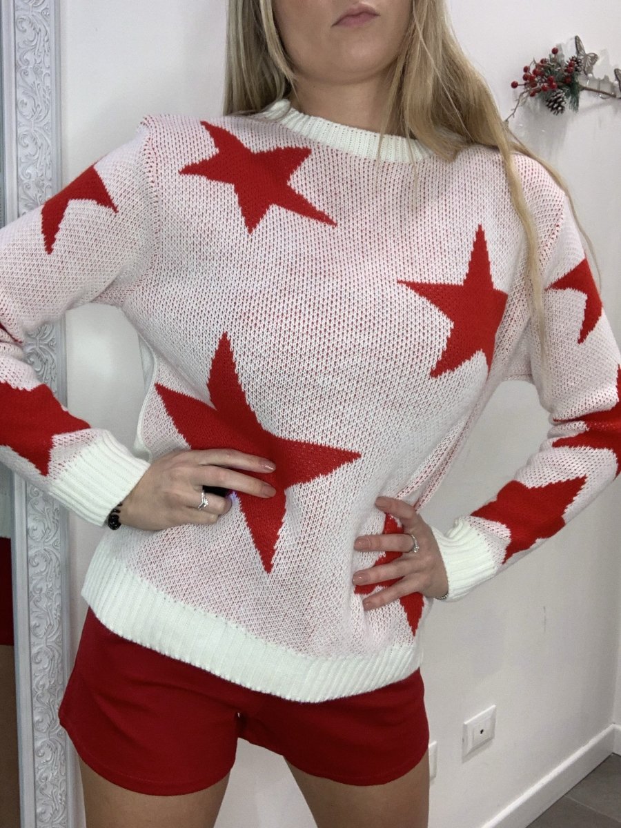 Maglione bianco con stelle rosse - Follie by Alice