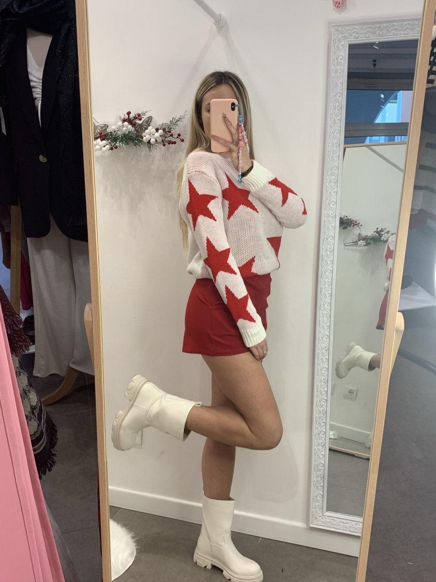 Maglione bianco con stelle rosse - Follie by Alice