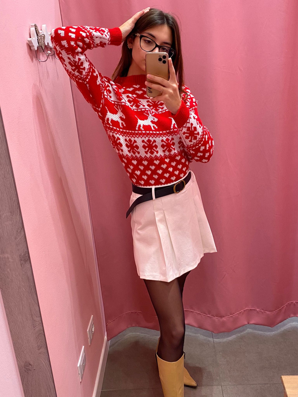 Maglione natalizio con cuoricini, renne e fiocchi di neve - Follie by Alice