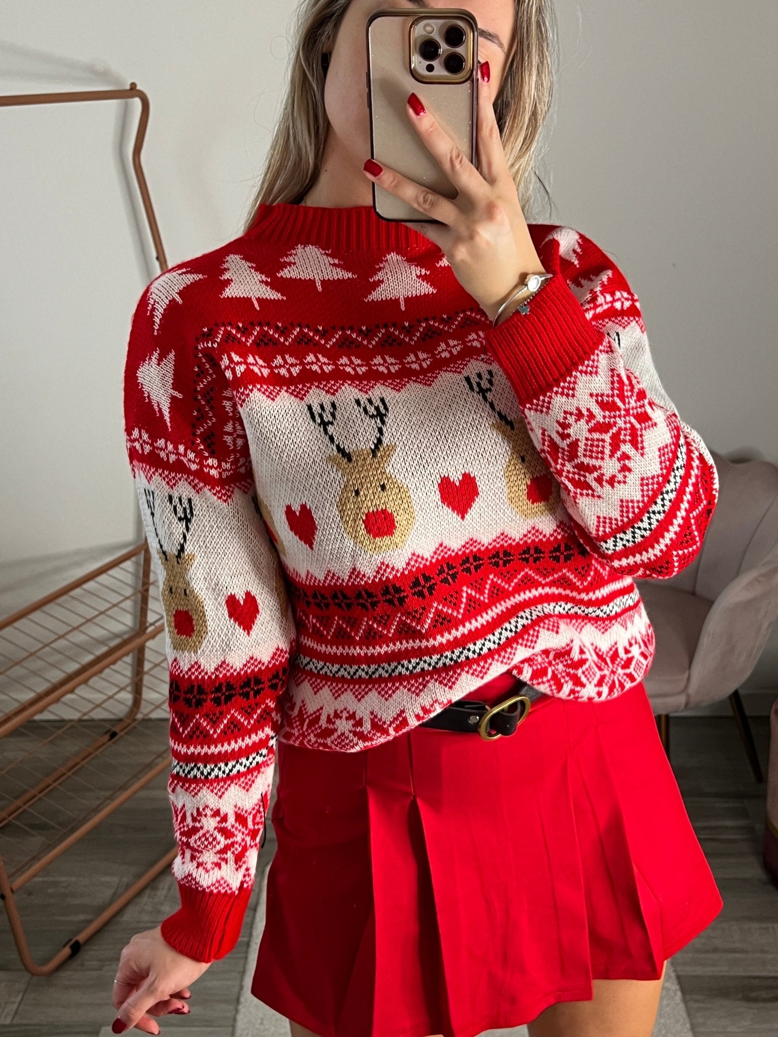 Christmas Jumper Maglioncino Con Renne Minigonna Con Maglione
