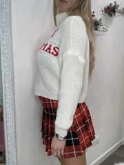 Maglione natalizio corto a collo alto bianco con scritta "Merry Christmas" - Follie by Alice