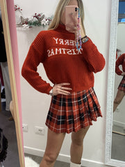 Maglione natalizio corto a collo alto rosso con scritta "Merry Christmas" - Follie by Alice