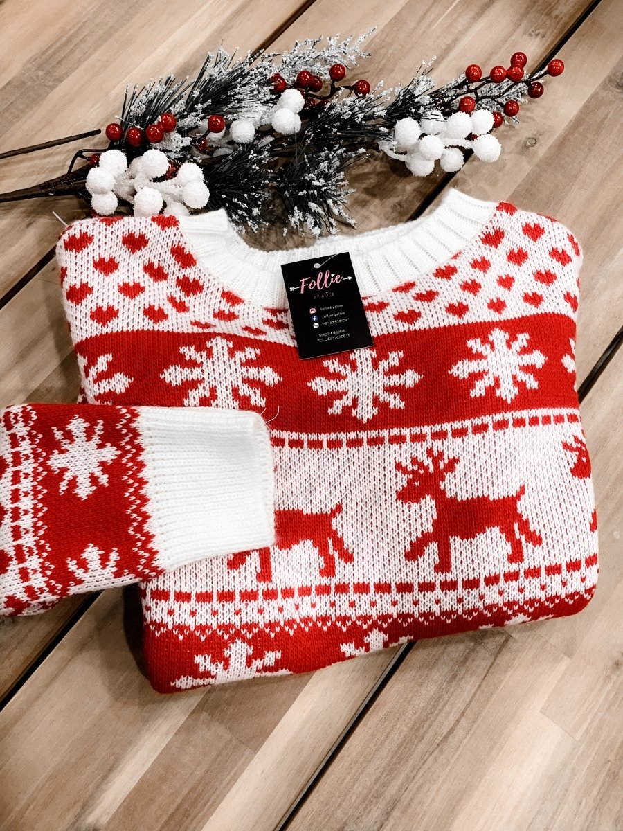 Maglione natalizio Magic Christmas bianco e rosso - Follie by Alice