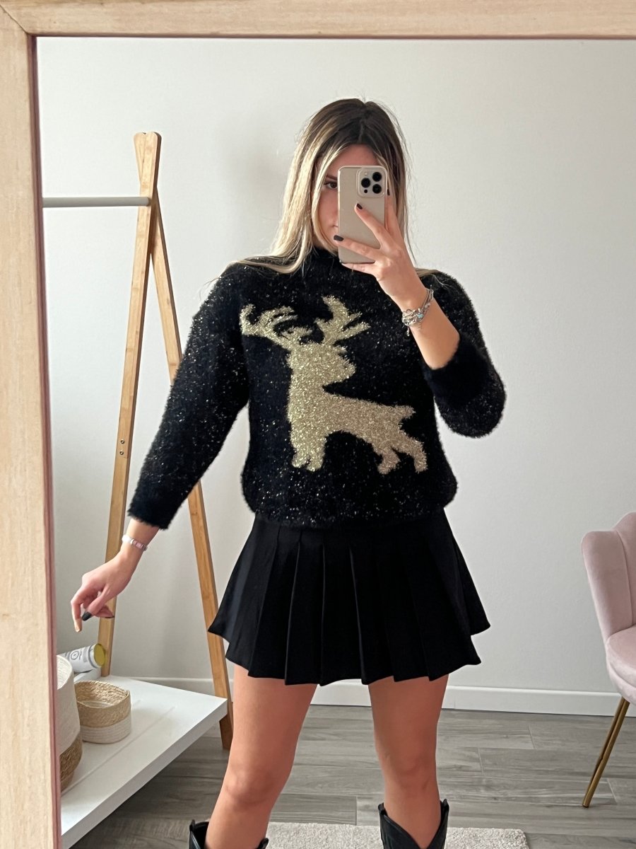 Maglione natalizio nero luccicante con renna - Follie by Alice