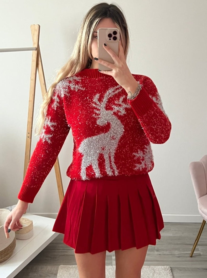 Maglione natalizio Renna rosso con fantasia - Follie by Alice