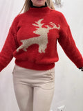 Maglione natalizio rosso luccicante con renna - Follie by Alice