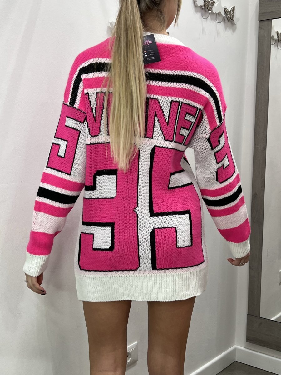 Maglione oversize fucsia con ricamo "Winner" - Follie by Alice