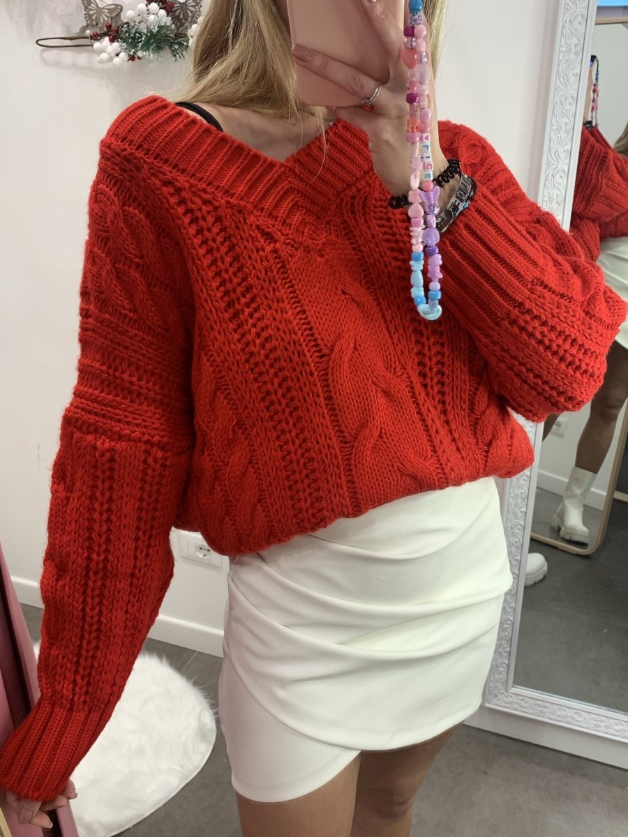 Maglione rosso a trecce – alternate