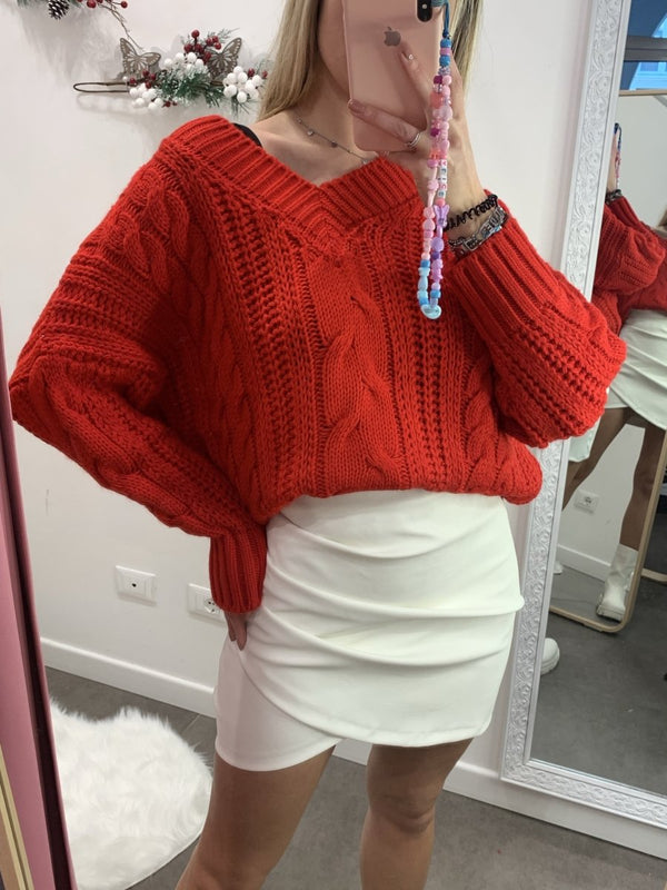 Maglione rosso a trecce - Follie by Alice