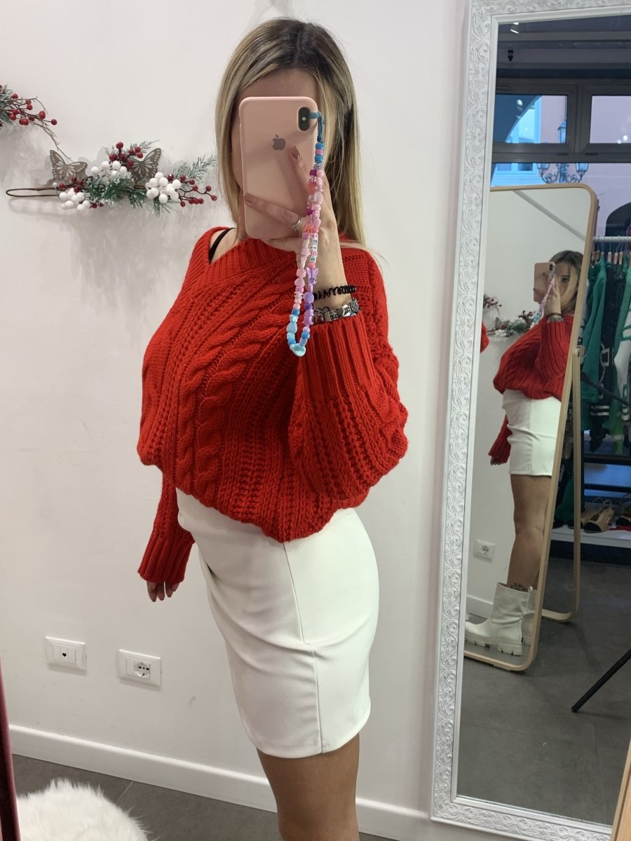 Maglione rosso a trecce - Follie by Alice