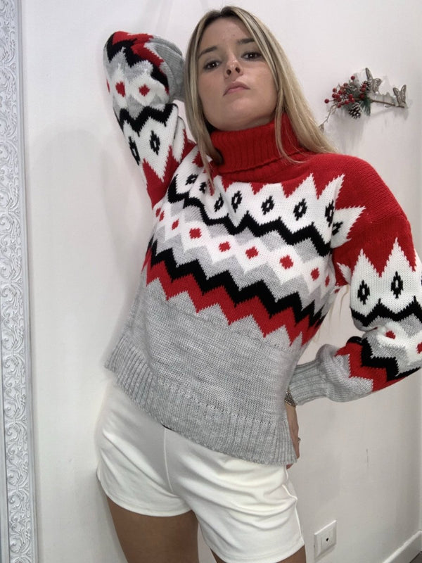 Maglione rosso con ricamo bianco - Follie by Alice