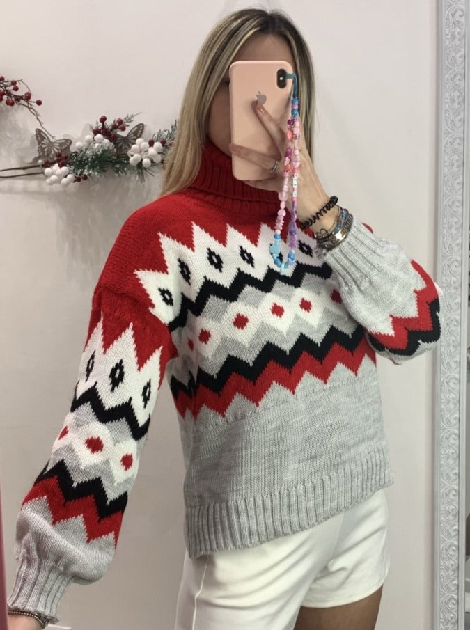 Maglione rosso con ricamo bianco - Follie by Alice