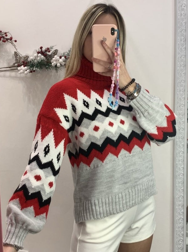 Maglione rosso con ricamo bianco - Follie by Alice