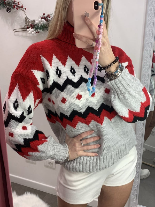 Maglione rosso con ricamo bianco