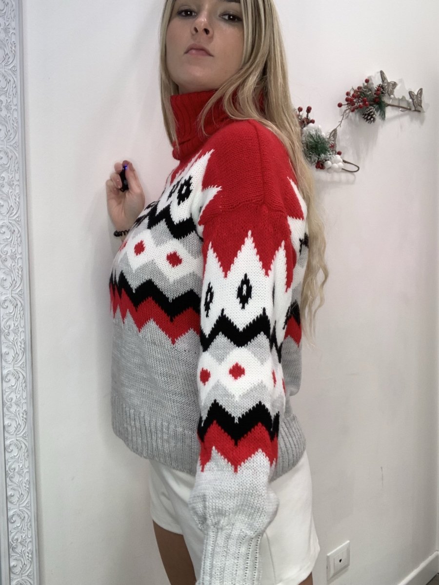 Maglione rosso con ricamo bianco - Follie by Alice