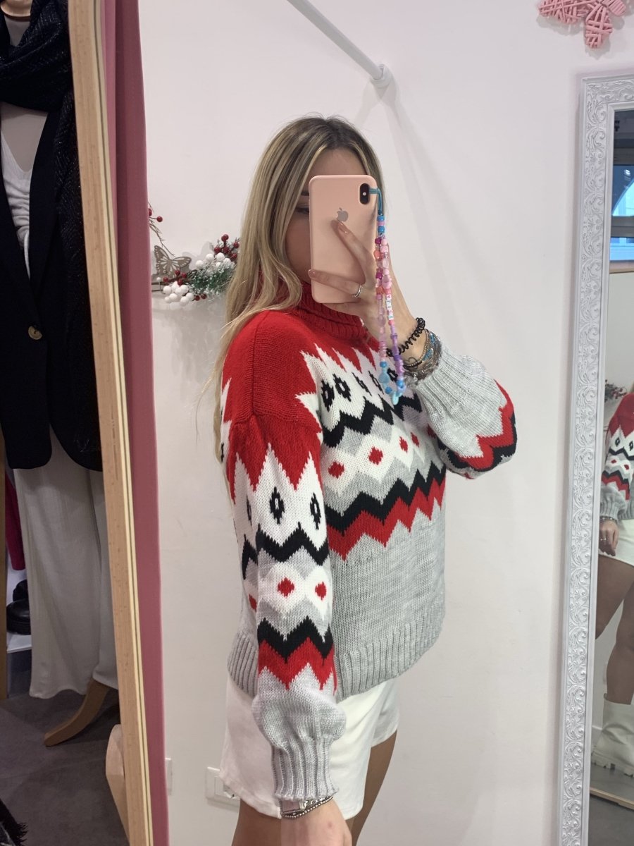Maglione rosso con ricamo bianco - Follie by Alice