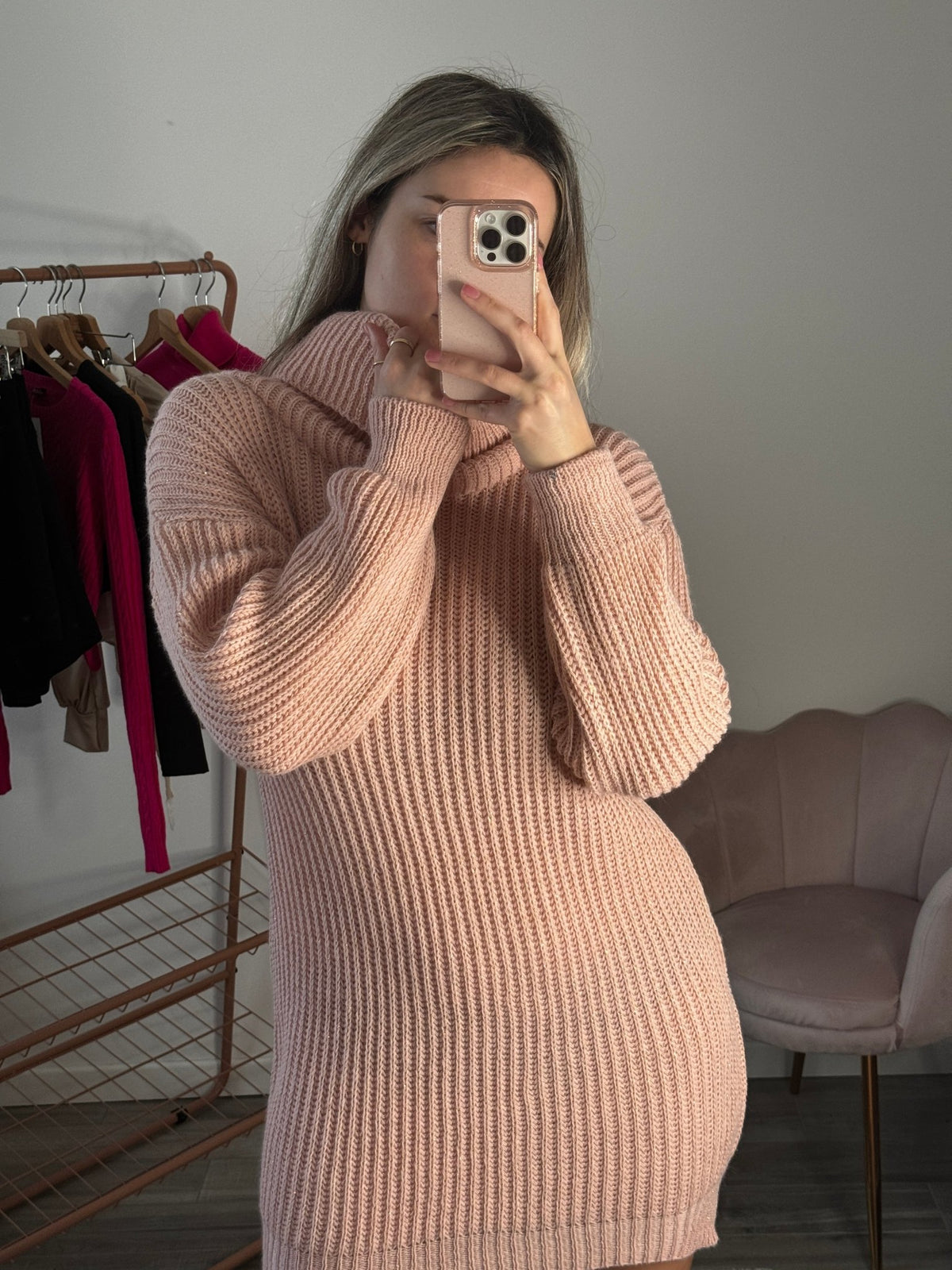 Maxi maglione vestito oversize a collo alto con brillanti - Follie by Alice