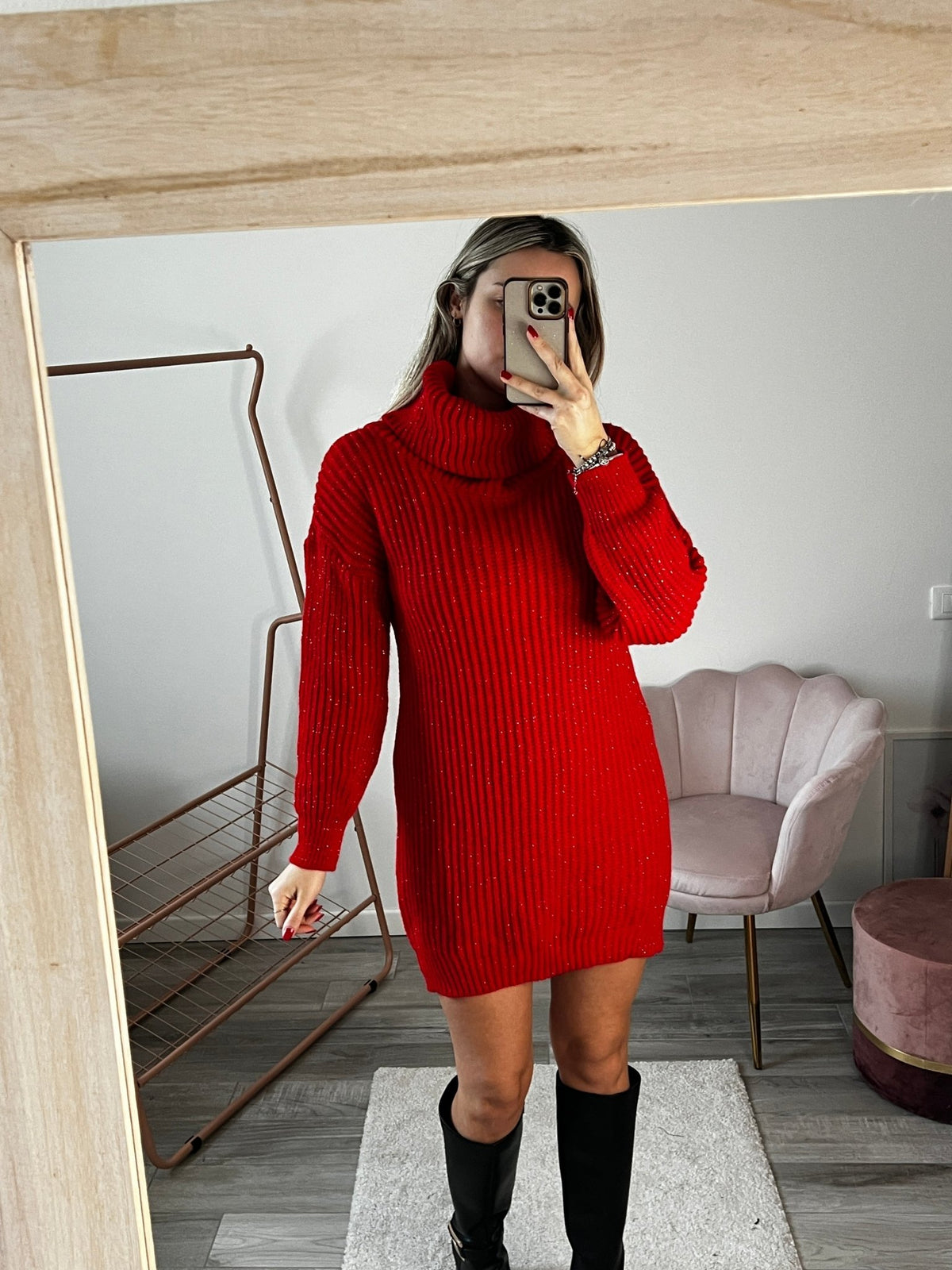 Maxi maglione vestito oversize a collo alto con brillanti - Follie by Alice
