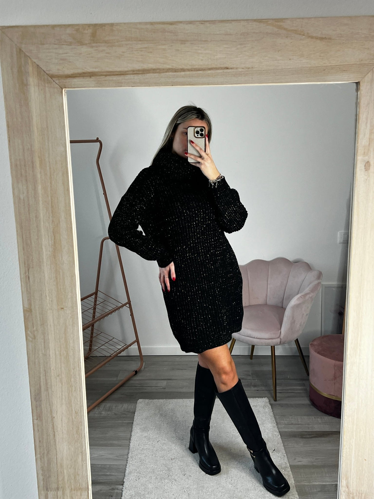 Maxi maglione vestito oversize a collo alto con brillanti - Follie by Alice
