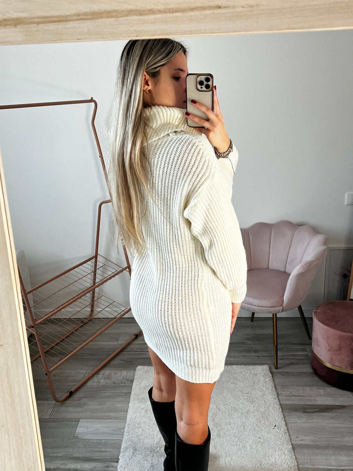 Maxi maglione vestito oversize a collo alto con brillanti - Follie by Alice