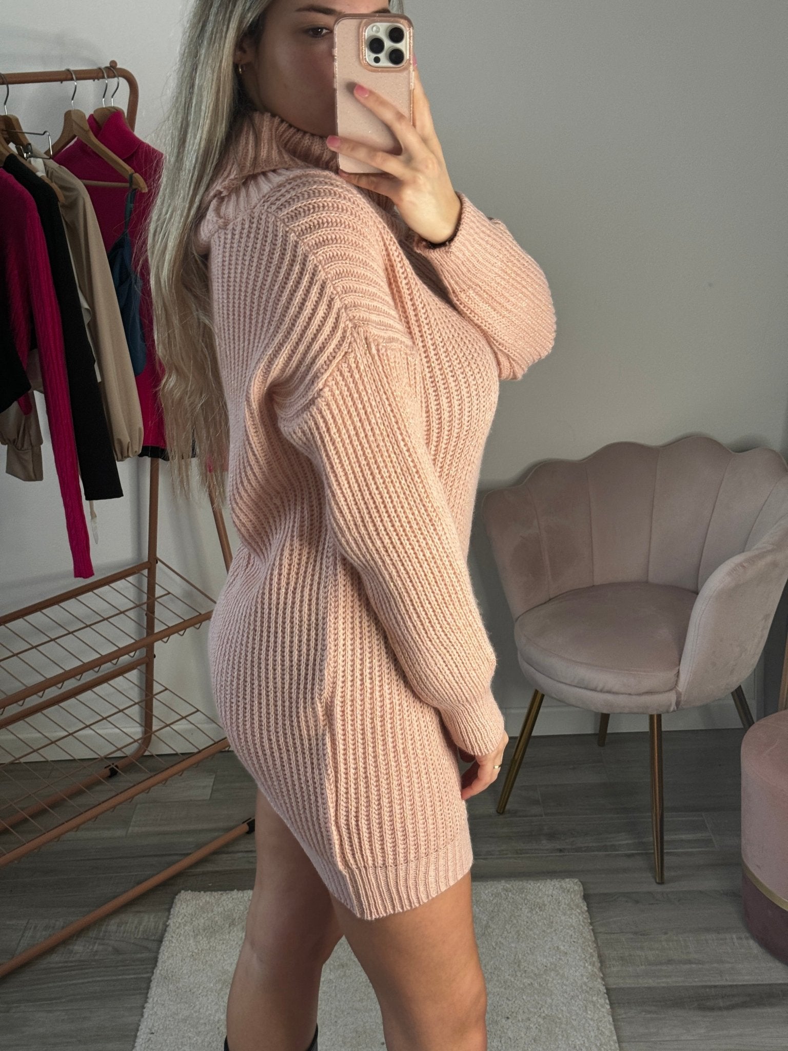 Maxi maglione vestito oversize a collo alto con brillanti Follie